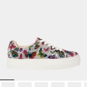 SIDNY SILVER BUTTERFLY 7.5 Betsy Johnson Glitter Tennis Shoes